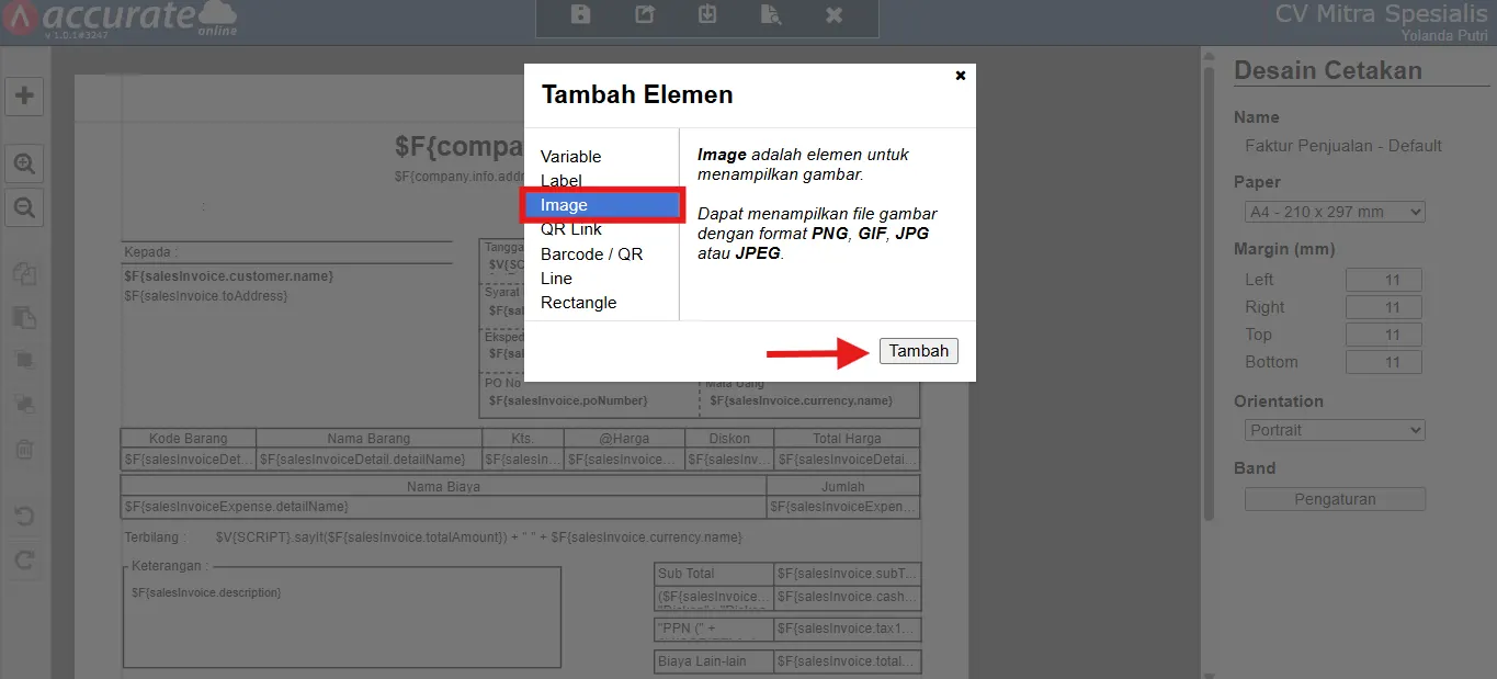menambahkan logo di faktur penjualan